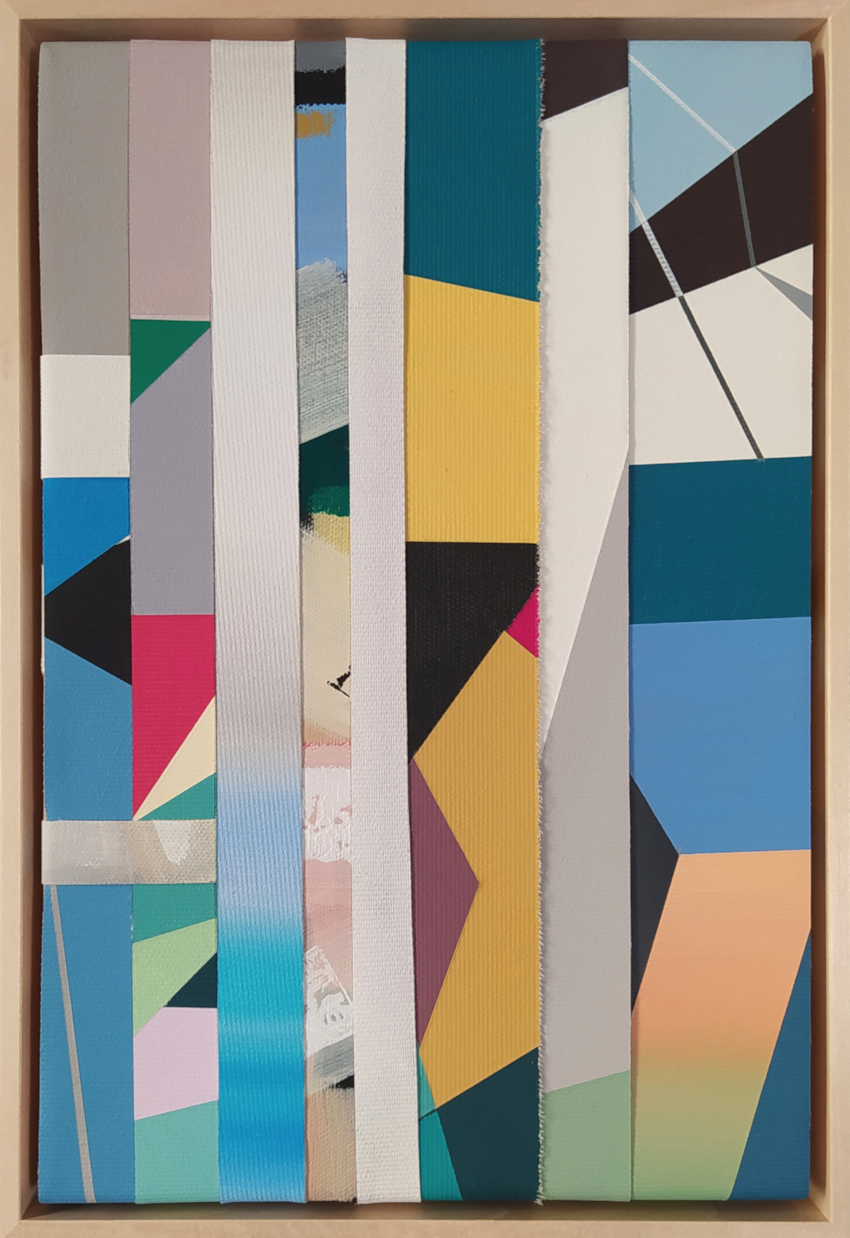 Reconstruction I, strips of painted canvas, 22 x 32 cm, 2024