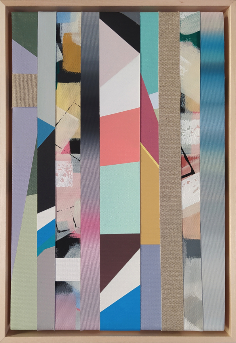 Reconstruction III, strips of painted canvas, 22 x 32 cm, 2024