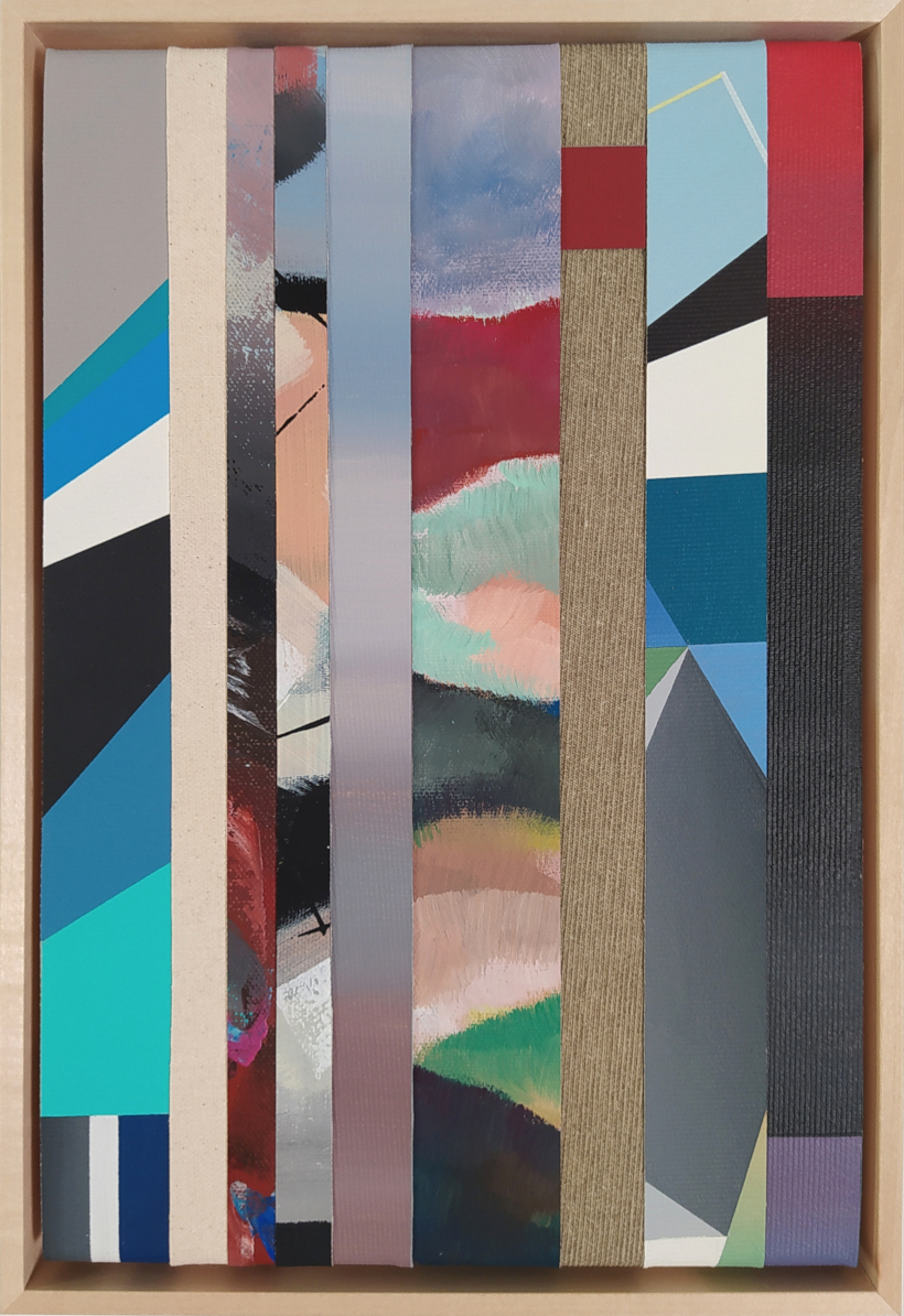 Reconstruction VI, strips of painted canvas, 22 x 32 cm, 2024